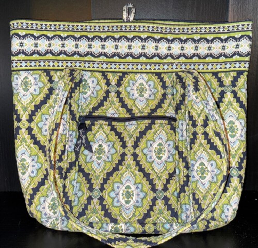 RETIRED CAMBRIDGE Vera Bradley Blue Green Geometric Tote Bag Spring Easter